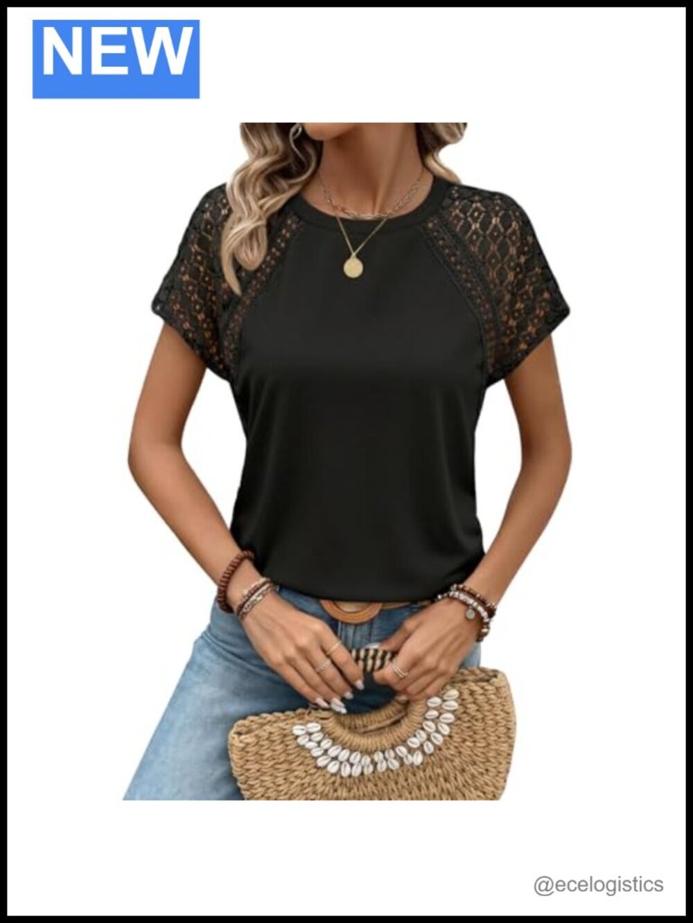Womens Lace Short Sleeve Crew Neck T Shirts Casual Fashion Business Blouses